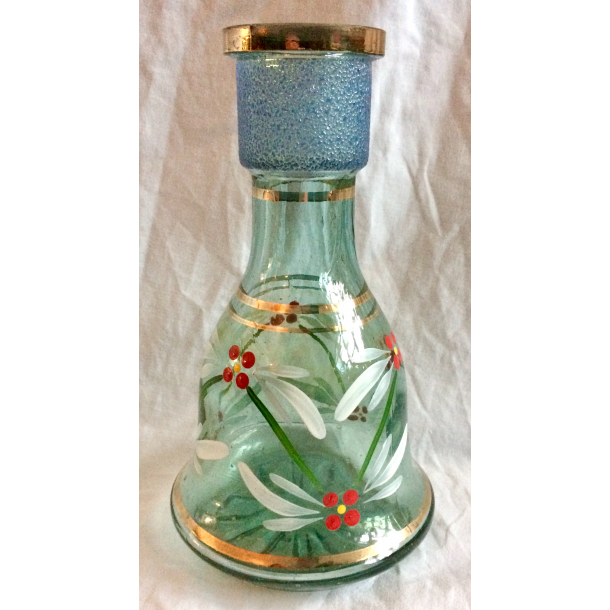Hndmalet Karaffel -  Klart Glas M. Blomster &amp; Guldtryk - 24 cm.