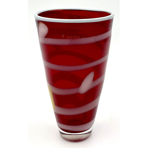 Aida Vase - Rdt Glas - Spiralmnster - 18,5 cm.