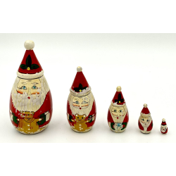 Retro Julepynt - Babushka Dukke - Julemand - 5 Dele - 13 cm.