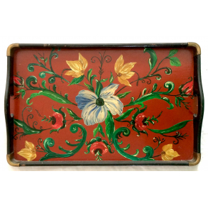 Gammel Bakke - Malet Tr - Blomster - 42,5 cm.