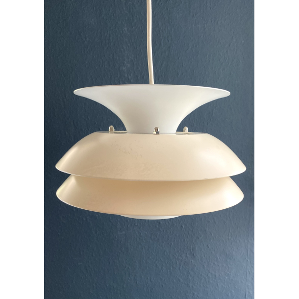 Retro Lampe - Ballet Pendel Nr. 1090 - Rhvid &amp; Hvid Metal - 24 cm. - Belux