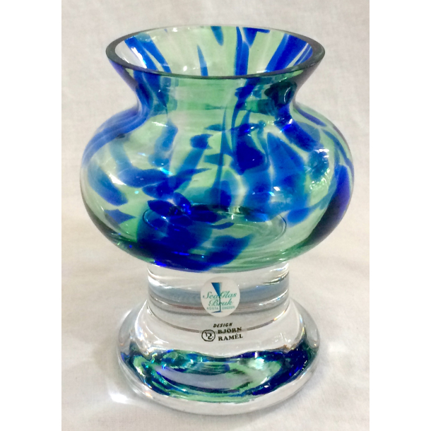 Bjrn Raml Lysestage - Hurricane Fyrfadsstage - Blt &amp; Grnt Glas - 11,5 cm. - Sea Glasvrk