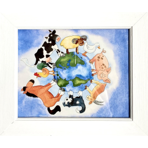 Brnebillede - Akvarel - Husdyr Jorden Rundt - 31 cm.