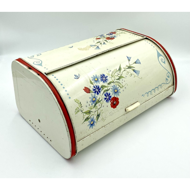 Retro Br�dkasse - R�hvid - Blomster - 1970'erne - 40,5 cm.