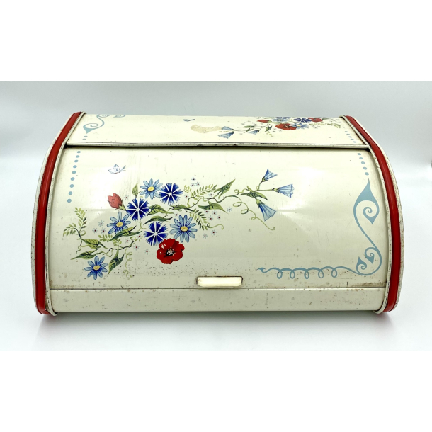 Retro Br�dkasse - R�hvid - Blomster - 1970'erne - 40,5 cm.
