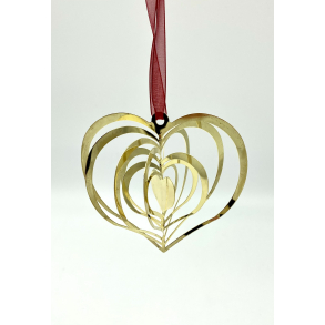 Juleuro - 3D Julehjerte - Forgyldt Messing - 11 cm. - Charlot Design