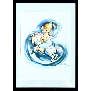 Christel Billede - Pige P� Hest - �r 1949 - 18,5 cm.