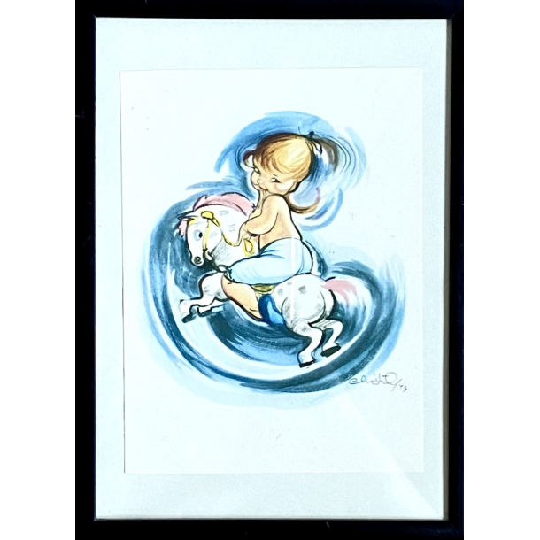 Christel Billede - Pige P� Hest - �r 1949 - 18,5 cm.