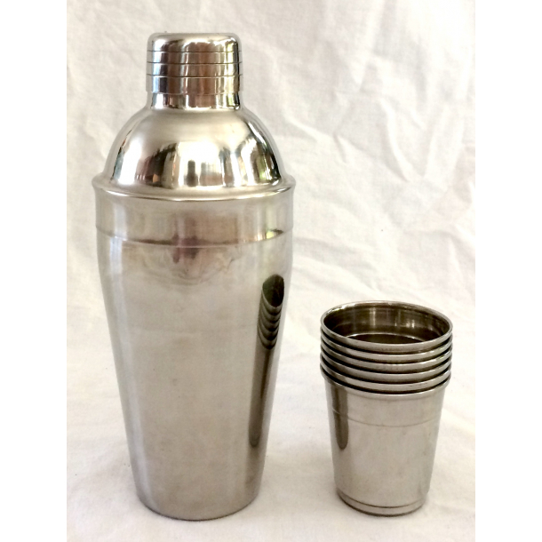 Cocktailshaker &amp; 6 Mleglas - Rustfrit Stl - 20,5 cm.