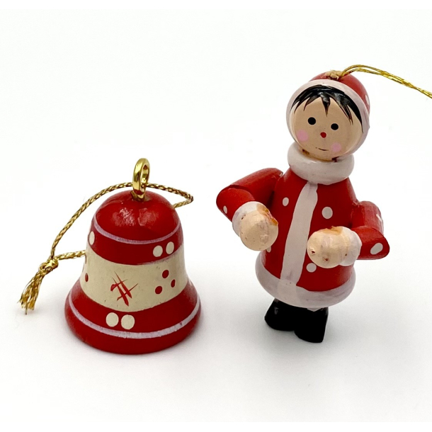 Retro Julepynt - Juleophng - Dreng &amp; Klokke - Malet Tr - Daells Varehus - St Af 2