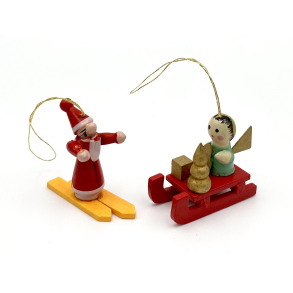 Retro Julepynt - Juleophng - Engel I Kane & Julemand P Ski - Malet Tr - Daells Varehus - St Af 2