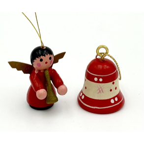 Retro Julepynt - Juleophng - Musik-Engel & Klokke - Malet Tr - Daells Varehus - St Af 2