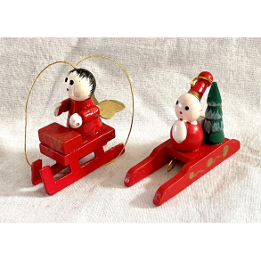 Retro Julepynt - Juleophng - Nisse & Engel P Klk - Malet Tr - Daells Varehus - St Af 2