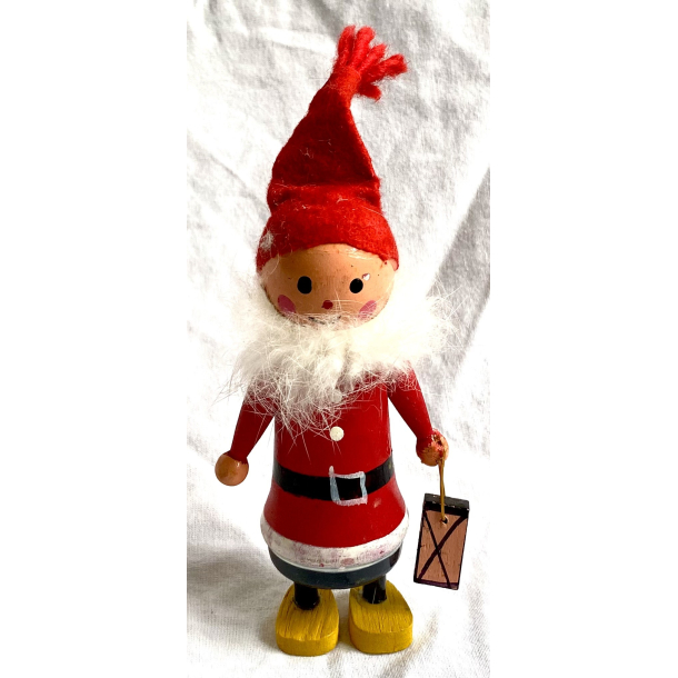 Retro Julepynt - Nisse Med Lygte - Malet Tr - 14 cm. - Daells Varehus