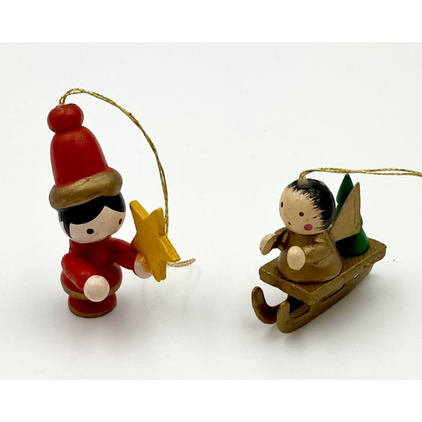 Retro Julepynt - Juleophng - Nisse &amp; Engel P Klk - Malet Tr - Daells Varehus - St Af 2