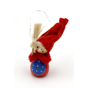 Retro Julepynt - Juleophng - Nissekone - Malet Tr - Daells Varehus - 5,5 cm.