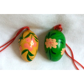 Retro Pskepynt - Pskeg - Malet Tr - Grn & Gul - 2,5 cm. - Daells Varehus - St Af 2