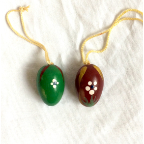 Retro Pskepynt - Pskeg - Malet Tr - Grn & Mrkerd - 2,5 cm. - Daells Varehus - St Af 2