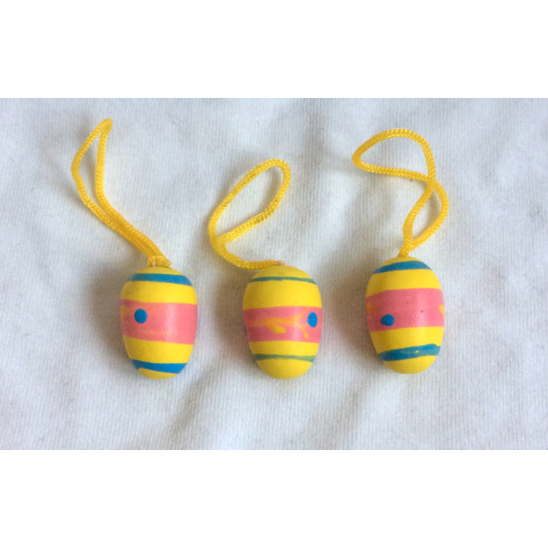 Retro Pskepynt - Pskeg - Malet Tr - Gul &amp; Lyserd - 2 cm. - Daells Varehus - St Af 3
