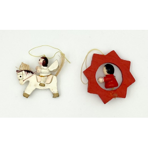 Retro Julepynt - Juleophng - Stjerne-Engel & Engel P Hest - Malet Tr - Daells Varehus - St Af 2