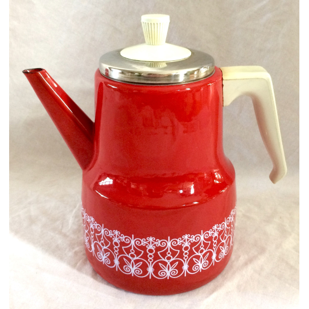 Emalje Stel - Retro Kaffekande - Rd - Mnster - 21 cm.
