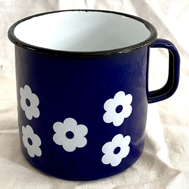 Emalje Stel - Krus - Mrkebl - Blomster - 8,5 cm.