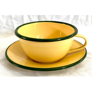 Emalje Stel - Tekop - Gul & Grn - 10 cm.