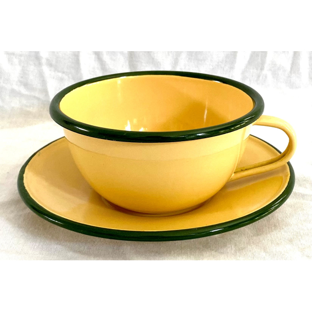 Emalje Stel - Tekop - Gul &amp; Grn - 10 cm.