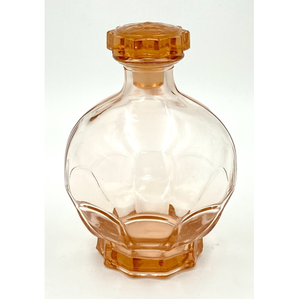 Gammel Fransk Flakon - Ferskenfarvet Glas - 1930'erne - 15 cm.