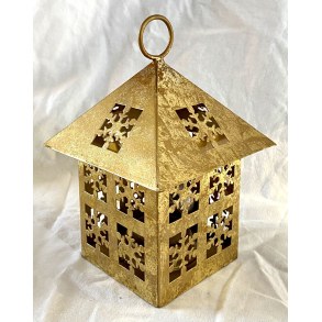 Julestage - Lanterne Fyrfadshus - Forgyldt Metal - 17 cm.