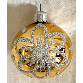 Gammelt Julepynt - Julekugle - Guld - Glimmer - 6 cm.