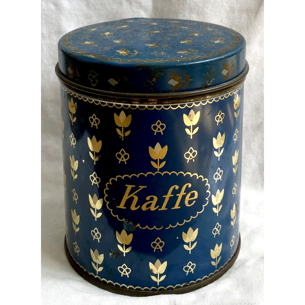 Gammel Dse - Kaffedse - Bl &amp; Guldtryk - Blomster - 12 cm.