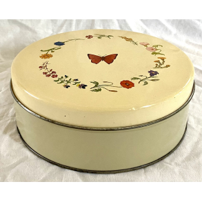 Gammel Dse - Kagedse - Rhvid - Sommerfugl & Blomster - 22 cm.