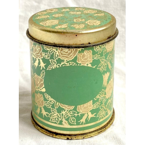 Gammel Dse - Krydderidse - Grn & Guld - Blomster - 7 cm.