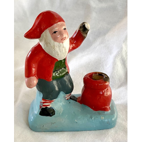 Gammel Nisse - Lysestage - Hndmalet Keramik - 8,5 cm.