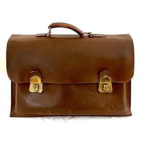 Retro Skoletaske - Mrkebrunt Lder - 1960'erne - 45 cm.