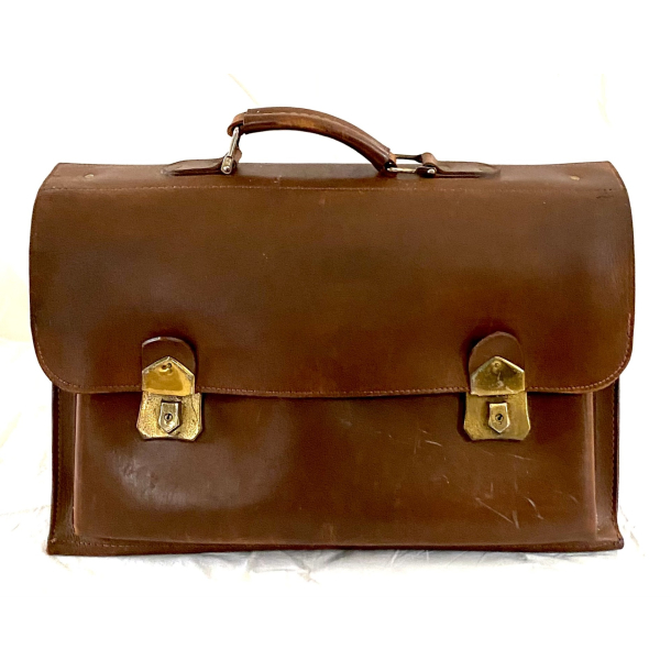 Retro Skoletaske - Mrkebrunt Lder - 1960'erne - 45 cm.