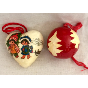 Gammeldags Julepynt - Julekugle & Hjerte Med Tryk - St Af 2
