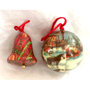 Gammeldags Julepynt - Julekugle & Klokke Med Tryk - St Af 2