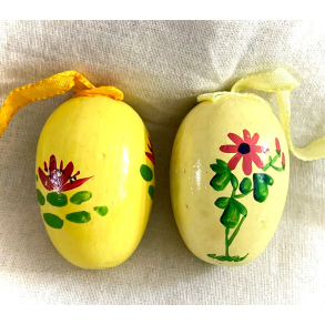 Gammeldags Pskepynt - Pskeg - Gul - Blomster - 4,5 cm. - St Af 2