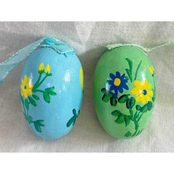 Gammeldags Pskepynt - Pskeg - Lysebl &amp; Lysegrn - Blomster - 4,5 cm. - St Af 2