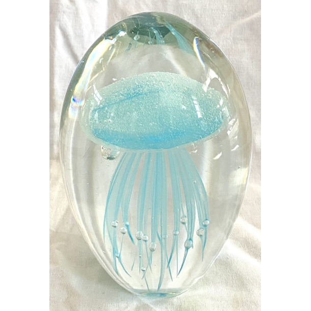 Glasskulptur - Brevpresser - Vandmand - Turkis - 15 cm. - Janne K
