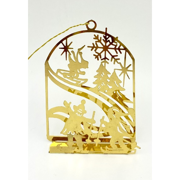 Golden Christmas Ornament - B�rn P� Ski - 6,5 cm. - Royal Copenhagen