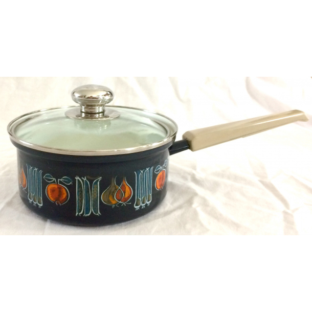 Retro Gryde - Kasserolle - Bl Emalje - Mnster - 34 cm.