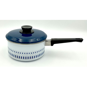 Retro Gryde - Kasserolle - Bl & Hvid Emalje - Tangenter - 31 cm.