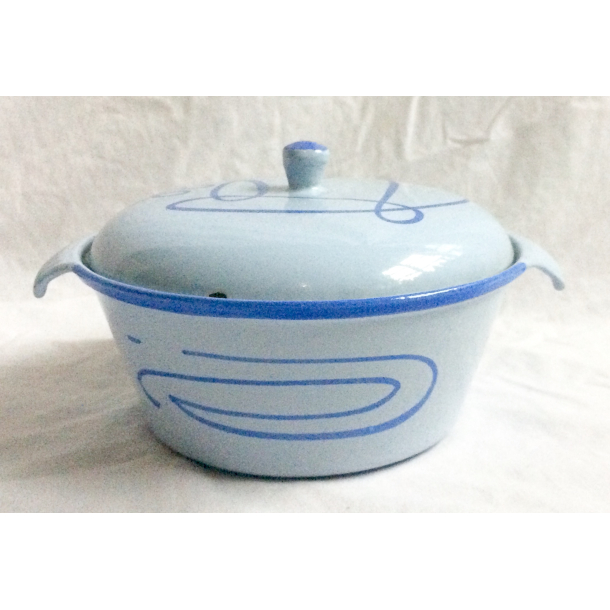 Retro Gryde - Lysebl Emalje - Mnster - 20,5 cm. - Ribe Jernstberi