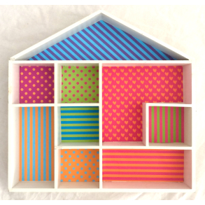 Retro Hylde - 9 Rum - Tapetseret - Hvid - 32 cm.