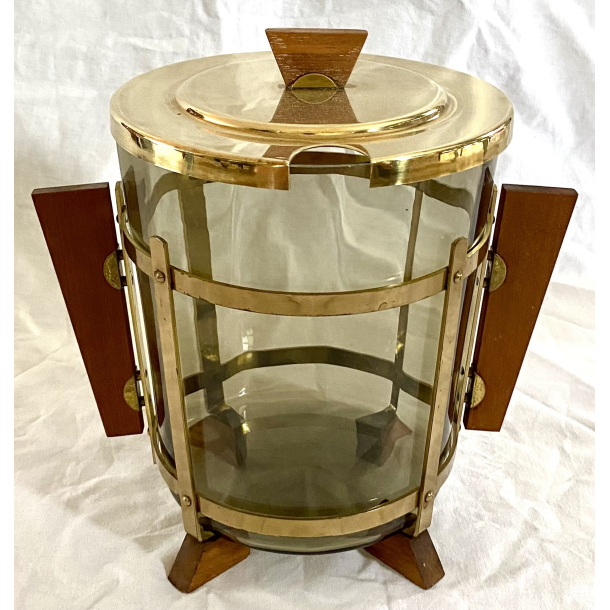Retro Isspand - Rgfarvet Glas - Teaktr &amp; Messing - 25 cm.