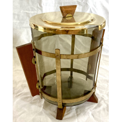 Retro Isspand - Rgfarvet Glas - Teaktr &amp; Messing - 25 cm.