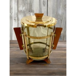 Retro Isspand - R�gfarvet Glas - Teaktr� & Messing - 25 cm.